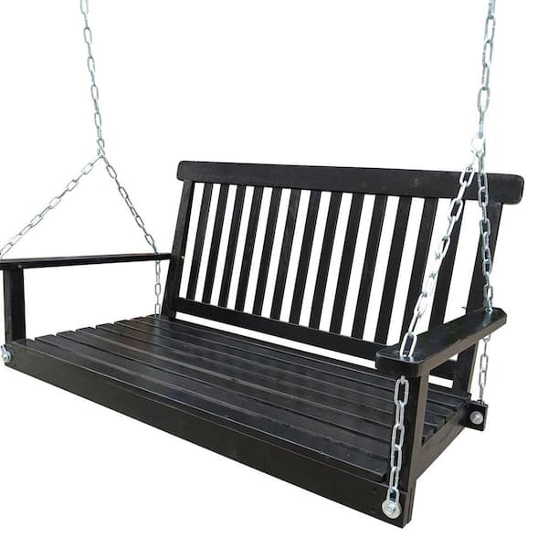 Cubilan Outdoor 19.69 in. Single Black Wood Patio Swing without Cushion Protector, without Cushion