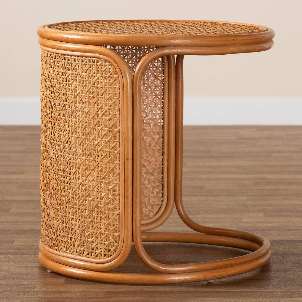 Eldon Round Honey Rattan Bohemian End Table