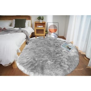 Faux Sheepskin Fur Gray 8 ft. RoundFuzzy Cozy Furry Rugs Area Rug