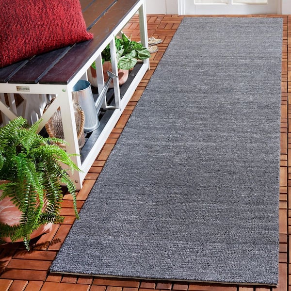 Outdoor Micro-Loop Dark Gray 2 ft. x 9 ft. Solid Indoor/Outdoor Runner Rug