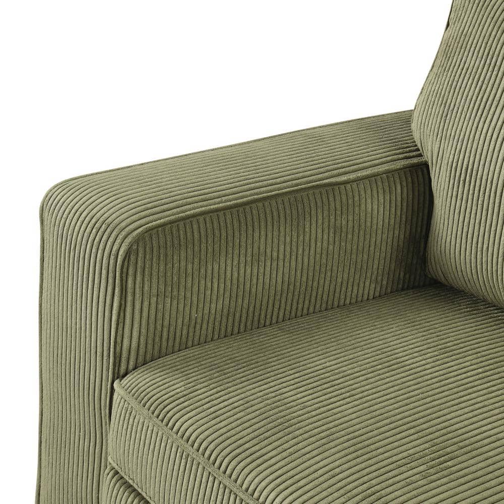 Green Corduroy Fabric Sectional Sofa with Storage Ottoman