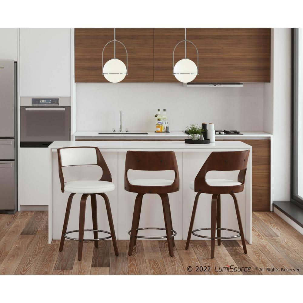 Cecina Cherry and White Leatherette Mid-Century Modern Swivel Counter Stool, Set of 2