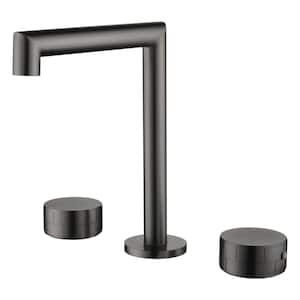 Deck Mounted Double Handle Bathroom Faucet, 3 Hole 8 in. Widespread Double Handle Bathroom Faucet in Gunmetal Gray Color