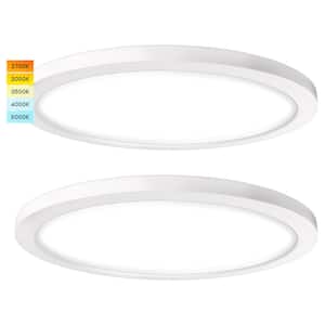 12 in. 22-Watt 5 Color Selectable LED Flush Mount Dimmable Fixture 1600 Lumens, IP54 Wet Rated, Dimmable, ETL (2-Pack)