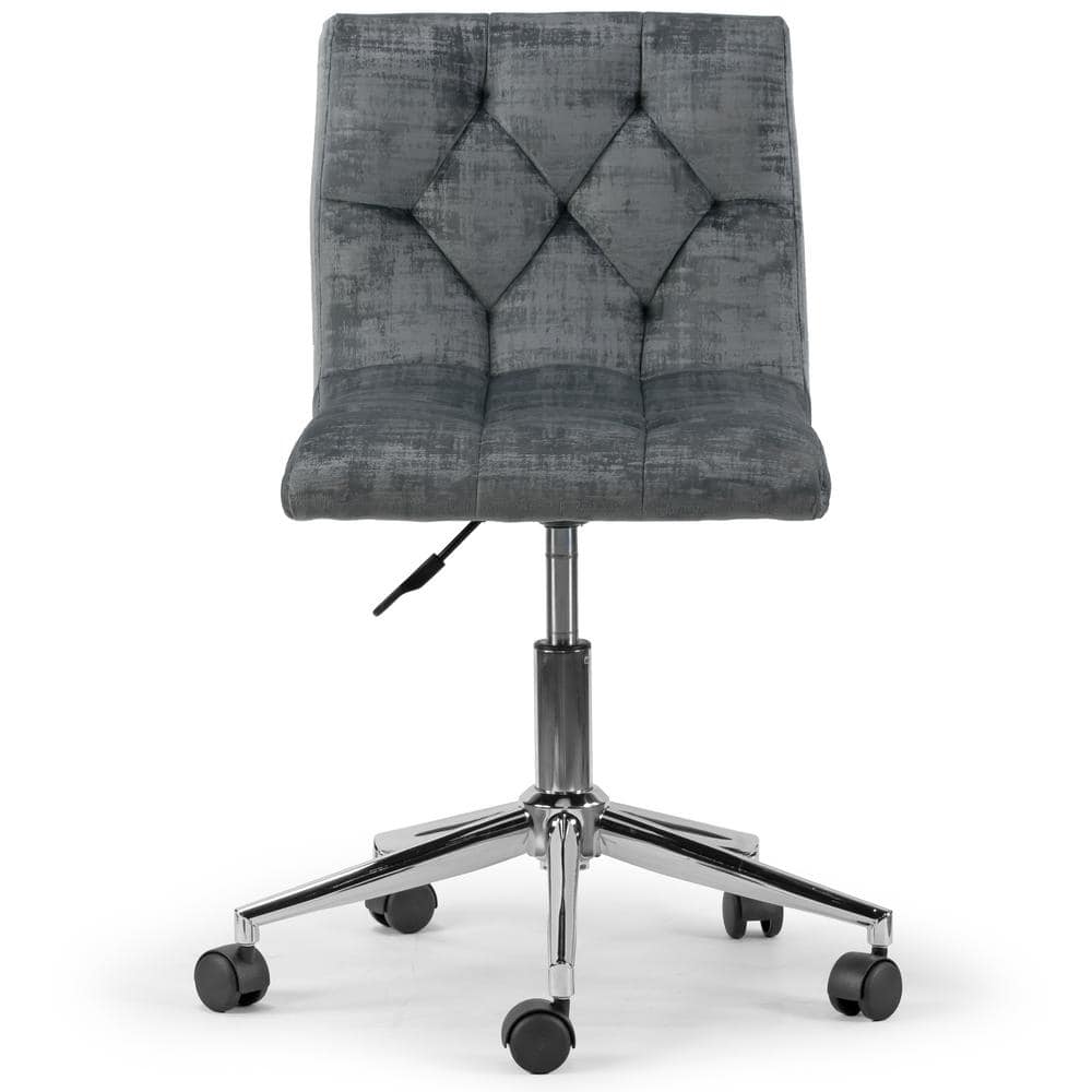 Gray Velvet Adjustable Height Swivel Task Chair with Chrome Base