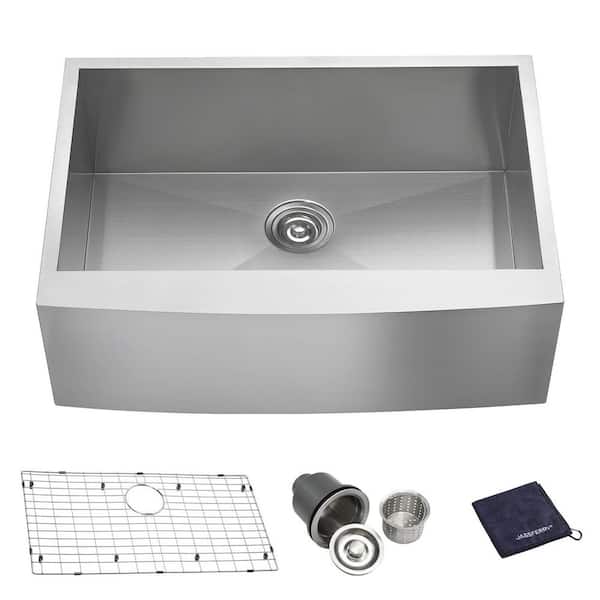 JASSFERRY 16 Gauge Stainless Steel 30 in. Single Bowl Zero Radius Farmhouse Apron Kitchen Sink with Bottom Grid