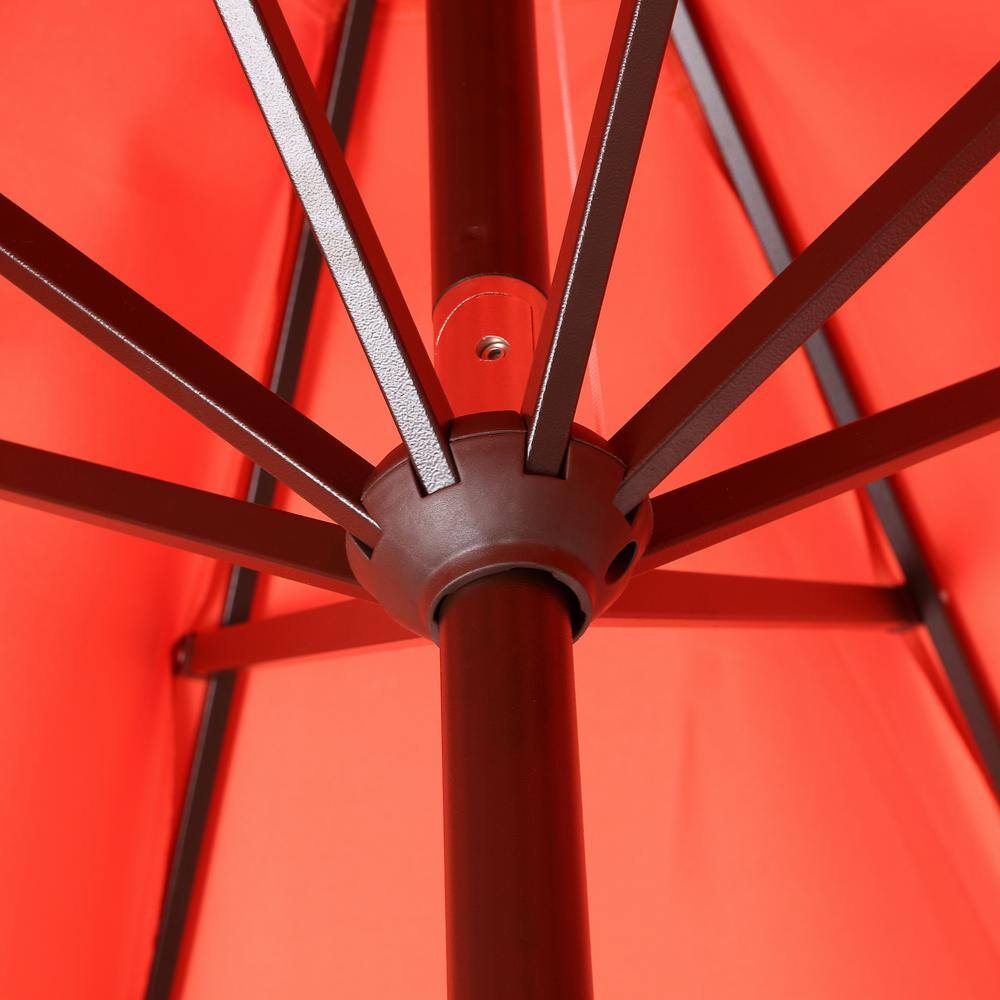 Coral Red 9 ft. Scalloped Fringe Patio Umbrella with Auto-Tilt