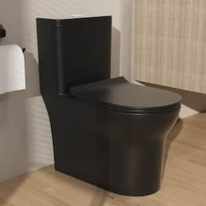 12 in. Rough In 1-Piece 1.1 GPF/1.6 GPF Dual Flush Elongated Toilet in Matte Black Slow-Close, Seat Included