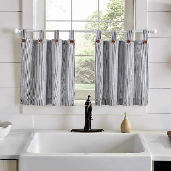 Elrene Tucker Black Ticking Stripe Cotton 30(in)x36(in) Tab Top Light Filtering Window Tiers (2)