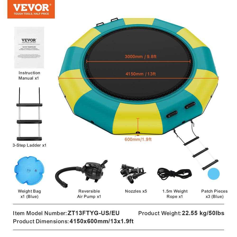 13 ft Yellow and Green Inflatable Water Trampoline