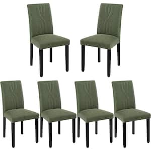 Upholstered Dining Chairs Set of 6 Green Modern PU Leather and Solid Wood Legs and High Back Dining Room Chairs