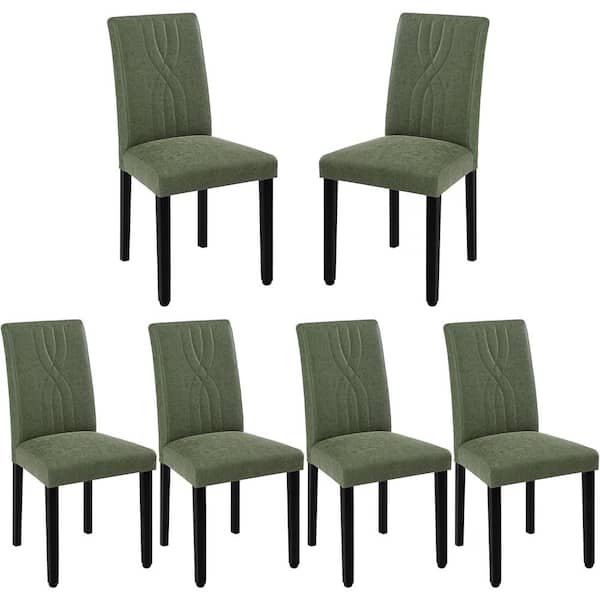 VECELO Upholstered Dining Chairs Set of 6 Green Modern PU Leather and Solid Wood Legs and High Back Dining Room Chairs