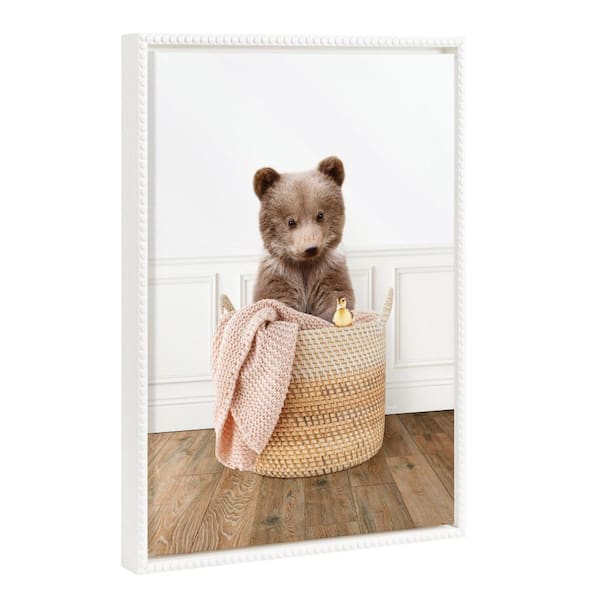 Bear Animal Laundry Beaded Framed Canvas Wall Art 1-Piece White Framed Canvas Art Print, 18 in. x 24 in.