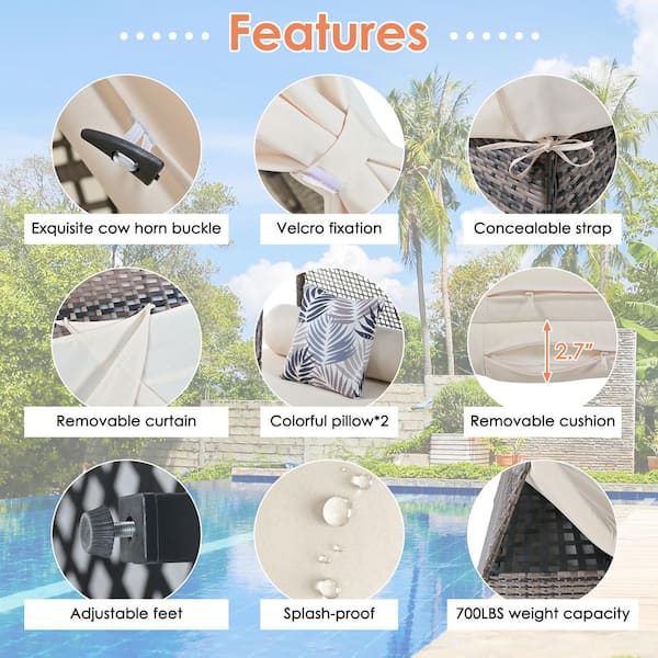 Harper & Bright Designs Tent Shape Brown Wicker Outdoor Day Bed