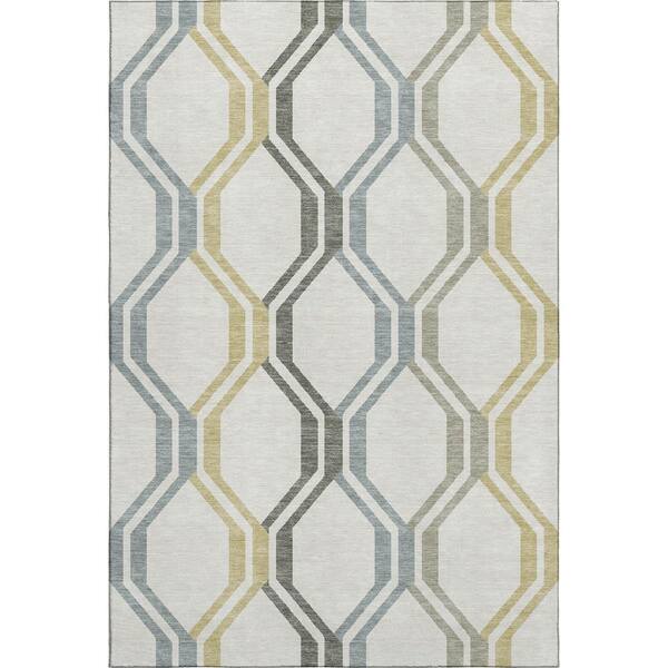 Mayfield Premium Machine Washable Abstract AMF2326 Ivory 5 ft. x 7 ft. 6 in. Area Rug