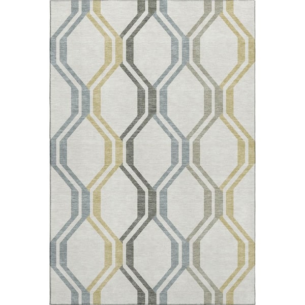 Mayfield Premium Machine Washable Abstract AMF2326 Ivory 8 ft. x 10 ft. Area Rug