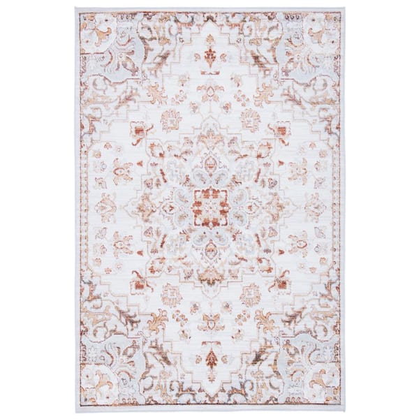 SAFAVIEH Tuscon Beige/Gray 4 ft. x 6 ft. Machine Washable Floral Border Area Rug