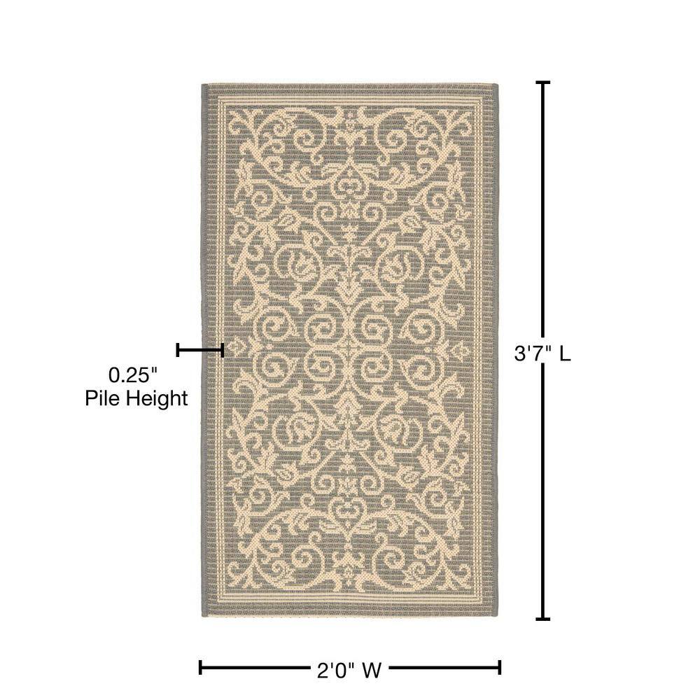 Grey and Natural Baroque Print Rectangular Synthetic Outdoor Rug