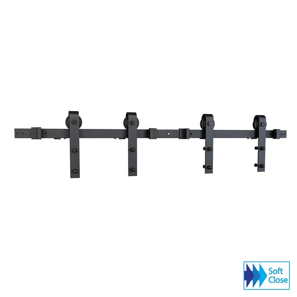 137.75'' Black Solid Steel Sliding Barn Door Hardware Kit for Double Wood Doors