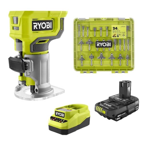 ONE+ 18V Cordless Compact Router Kit with 2.0 Ah Battery, Charger, and 24-Piece Router Bit Set