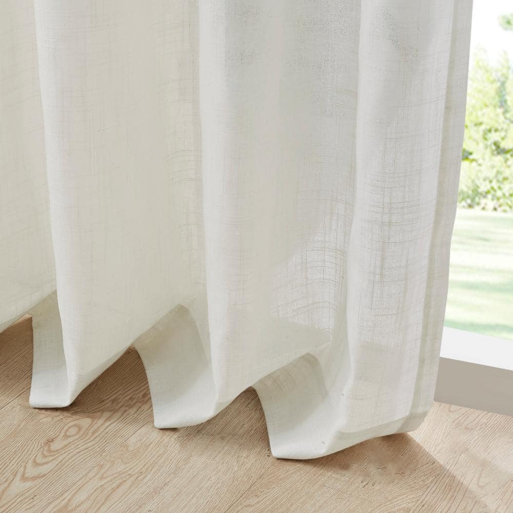 White Linen Blend Light Filtering Curtain Panel Pair
