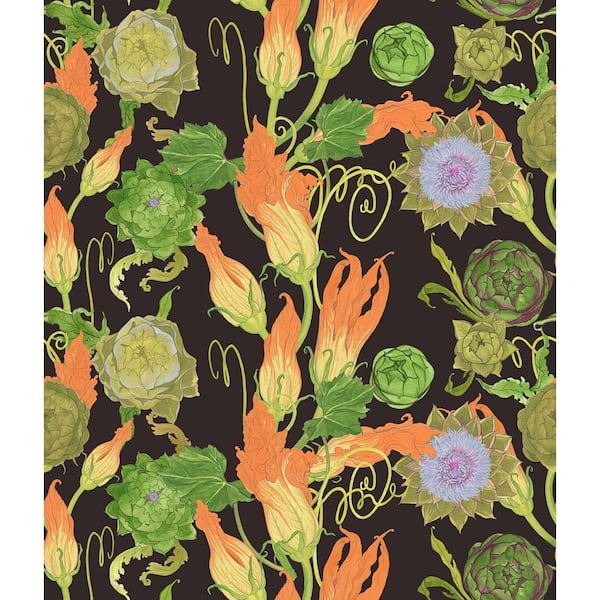 Rachel Antonoff Black Artichoke Matte Vinyl Peel and Stick Wallpaper