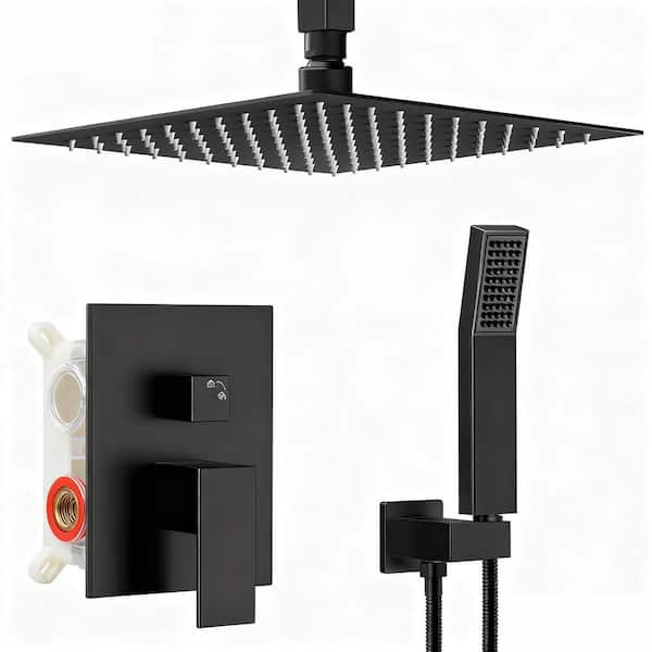 Single Handle 2-Spray Shower Faucet 1.8 GPM with Pressure Balance, Thermostatic, Anti-Scald in Matte Black