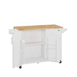 White Kitchen Cart with Drawers Drop Leaf Locking Casters Shelf Spice Rack Wheels