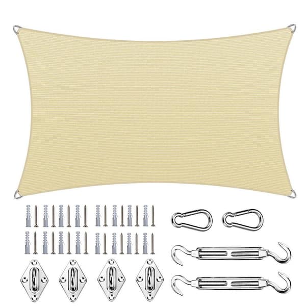 ROYAL SHADE 12 ft. x 16 ft. Rectangle Pro Ring Sun Shade Sail with Hardware Kit-Beige