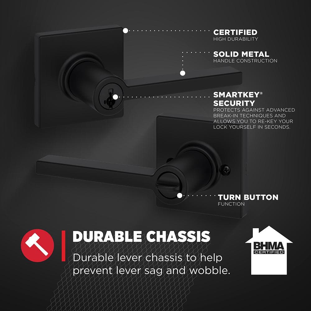 Matte Black Contemporary Keyed Entry Door Lever