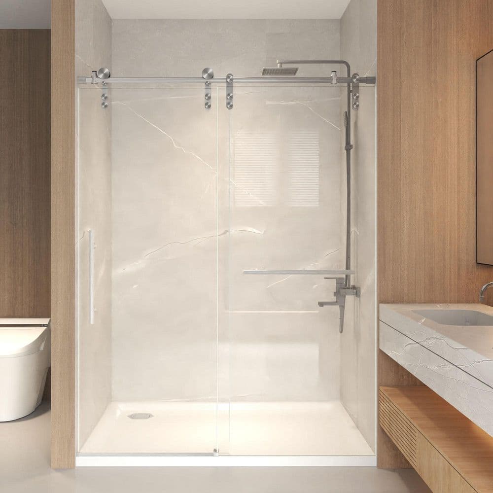 "56 in.-60 in. W x 76 in. H Shower Door in Brushed Nickel with 5/16""(8mm) Clear Tempered Glass" price history on PriceWatchPro