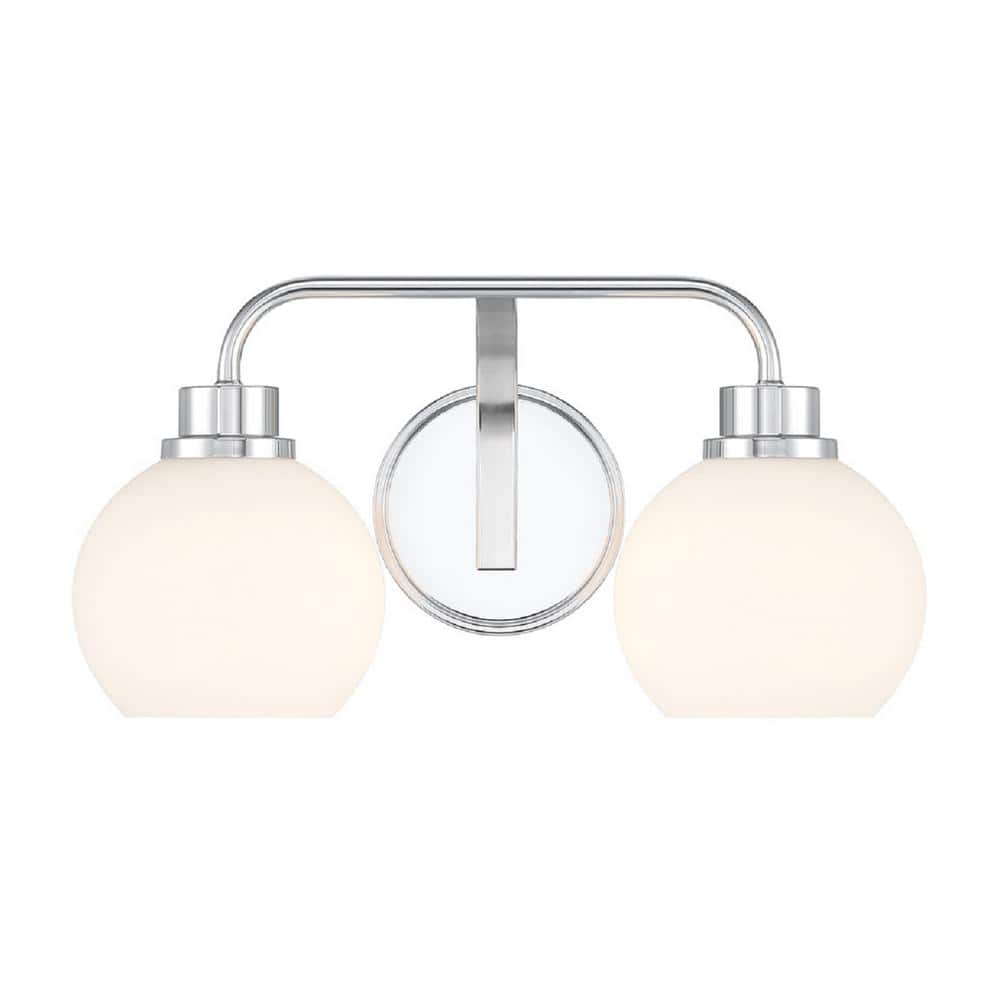 Meridian 16 in. W x 8.25 in. H 2-Light Chrome Contemporary Bathroom Vanity Light with White Opal Glass Shades price history on PriceWatchPro