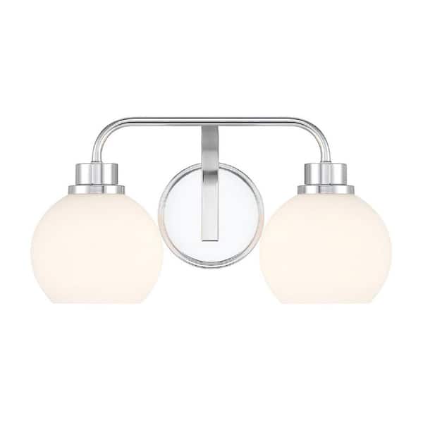 TUXEDO PARK LIGHTING 16 in. W x 8.25 in. H 2-Light Chrome Contemporary Bathroom Vanity Light with White Opal Glass Shades