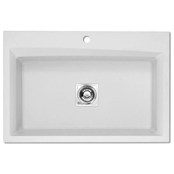 Pegasus Dual Mount Granite 33x22x10 in. 1-Hole Large Single Basin Kitchen Sink in White