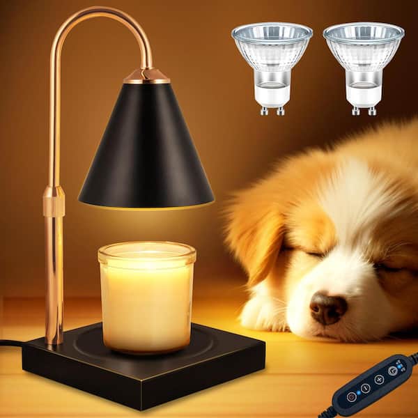 YANSUN 1-Light Black Iron Vintage Candle Warmer Table Lamp with Timer, Dimmable Switch (G10 Halogen Bulbs Included)