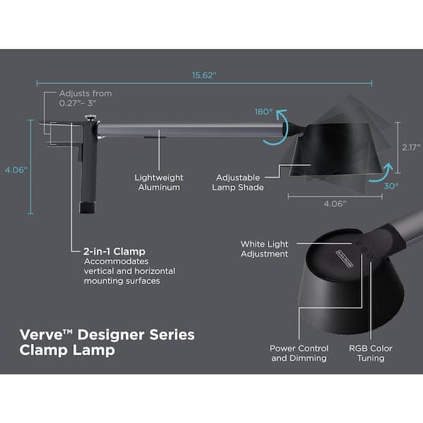BLACK+DECKER Verve Designer LED Clamp Light, Fits Shelves