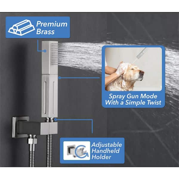 Single Handle 1-Spray 3 Spray Patterns Shower Faucet 1.8 GPM with Pressure Balance, 10 in. Shower Head Brushed Nickel