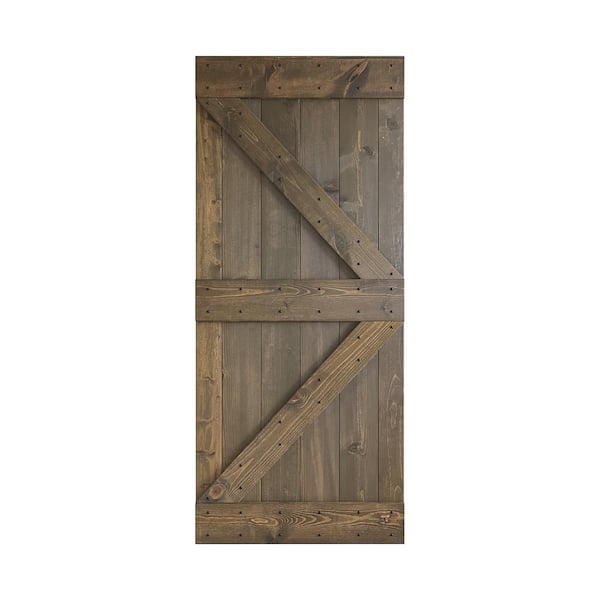 COAST SEQUOIA INC K Series 38 in. x 84 in. Smoky Gray DIY Knotty Pine Wood Barn Door Slab