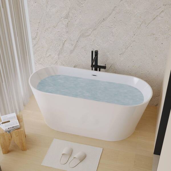 LIVACA 59 in. x 30 in. Flat Bottom Acrylic Freestanding Soaking