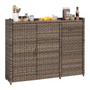 47.6 in. W x 15.7 in. D x 39.8 in. H Brown Wicker Outdoor Storage Cabinet with Adjustable Shelves and Foldable Drawer