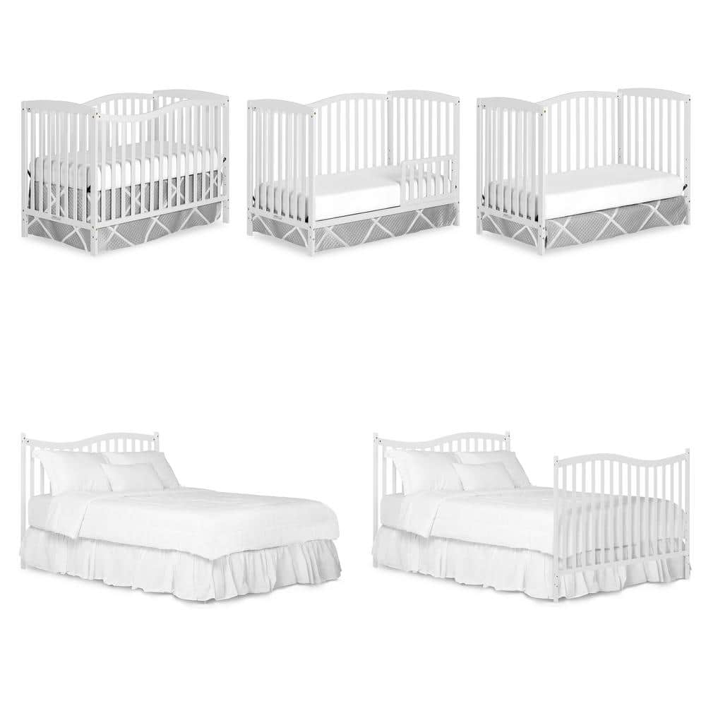 White Pinewood 5-in-1 Convertible Sleigh Crib