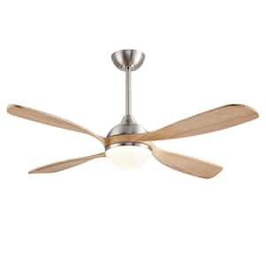 54 in. Nickel And Wood Grain 4-Blade Smart Standard Indoor Ceiling Fan With Remote Control And Light Kit Included
