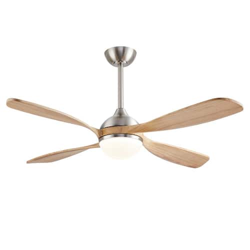 54 in. Nickel And Wood Grain 4-Blade Smart Standard Indoor Ceiling Fan With Remote Control And Light Kit Included Lighting