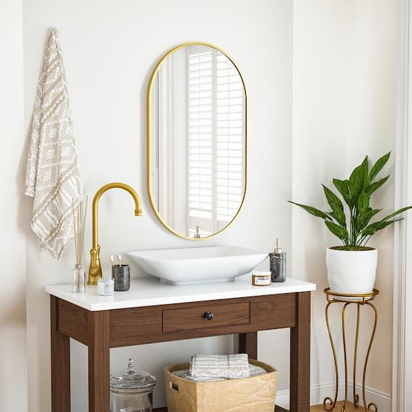 17 in. W x 30 in. H Oval Gold Classic Aluminum Alloy Framed Wall Mirror