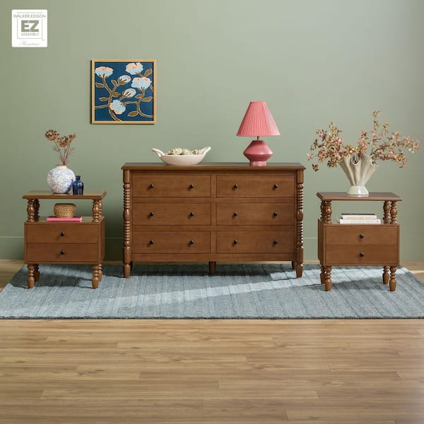 Modern Farmhouse Easy Assembly 3-Piece Solid Wood Dark Brown 2-drawer 22 in. Nightstands and 6-drawer 54 in. Dresser Set