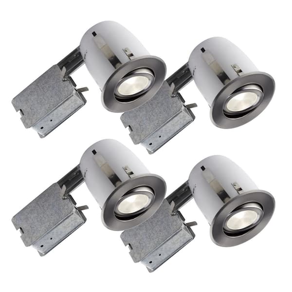 BAZZ 3.85 in. Slim Brushed Chrome Multidirectional Recessed Lighting Fixture (4-Pack)