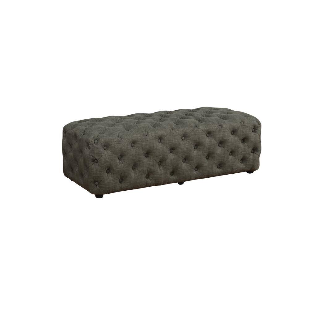 Saoul 53 in. Grey/Linen Tufted Linen Rectangular Ottoman