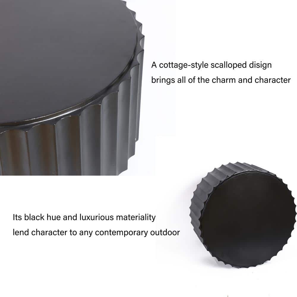 LuxenHome 32" Black Cement Round Outdoor Coffee Table