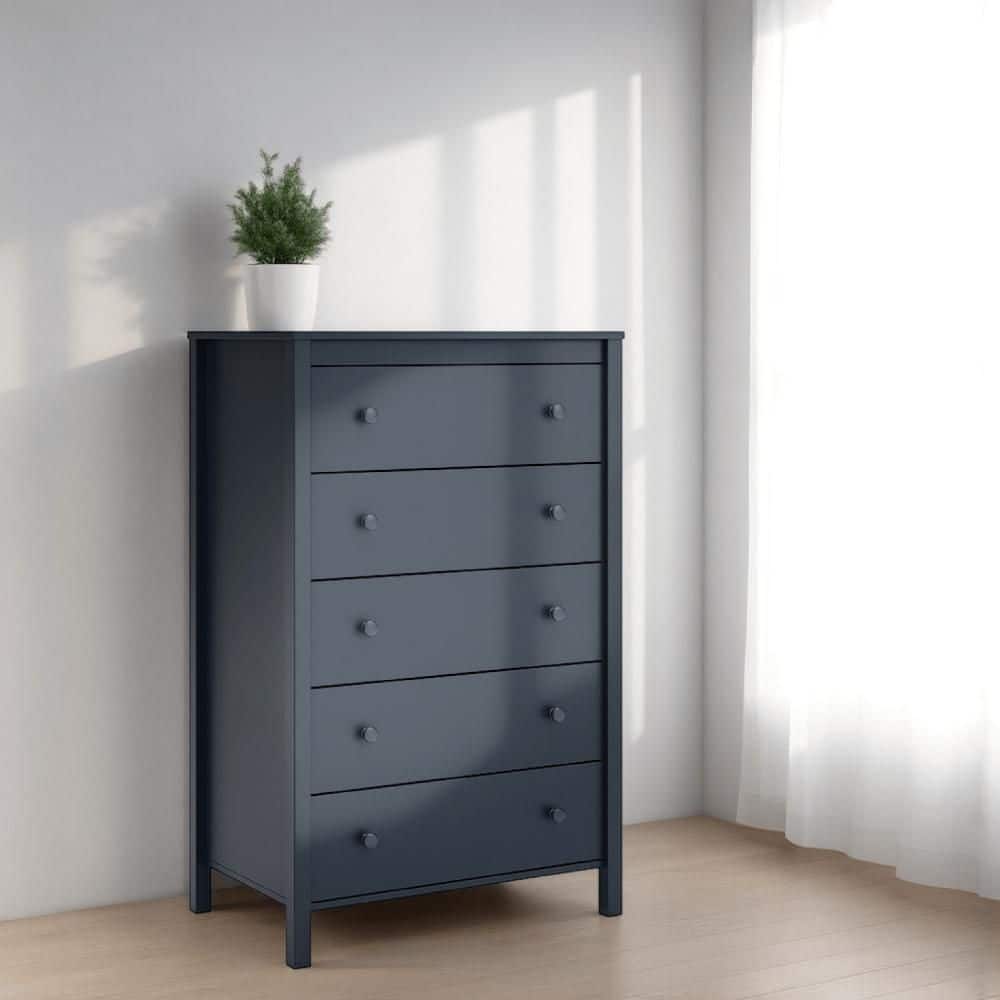 Benjara Cian Navy Blue 5-Drawer 31.61 in. Wide Tall Chest of Benjara Cian Navy Blue 5-Drawer 31.61 in. Wide Tall Chest of