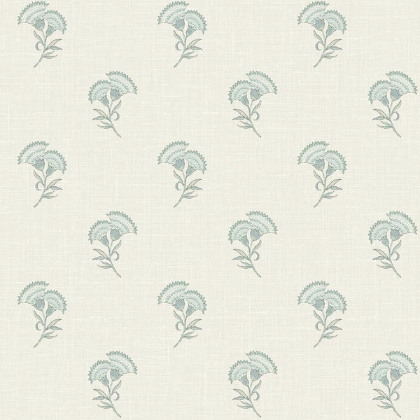 Seabrook Designs Minty Meadow and French Grey Lotus Branch Floral Paper Unpasted Nonwoven Wallpaper Roll 60.75 sq. ft.
